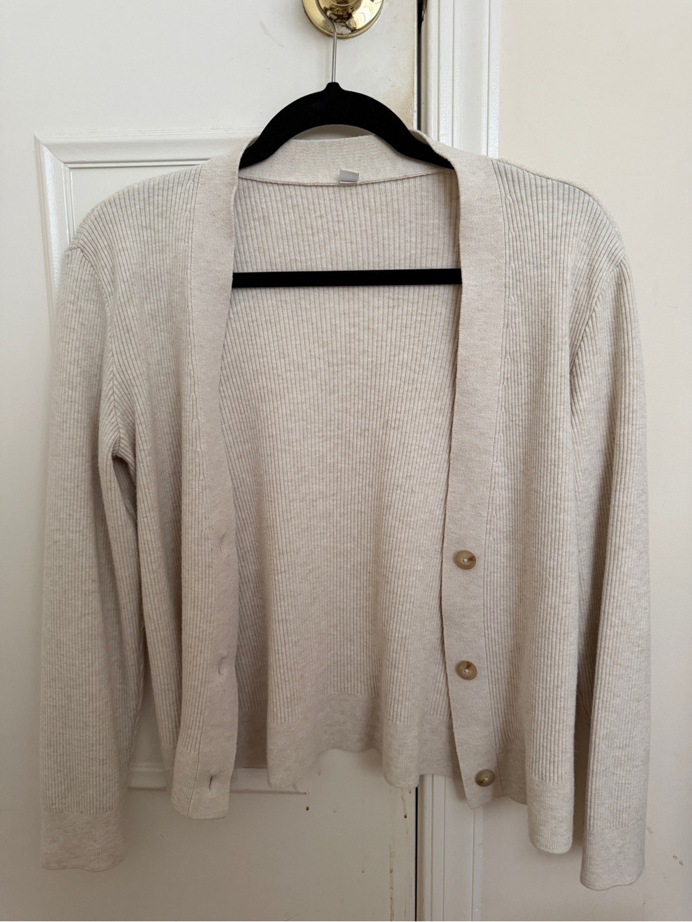 Uniqlo Light Cream Ribbed Open-Front Cardigan